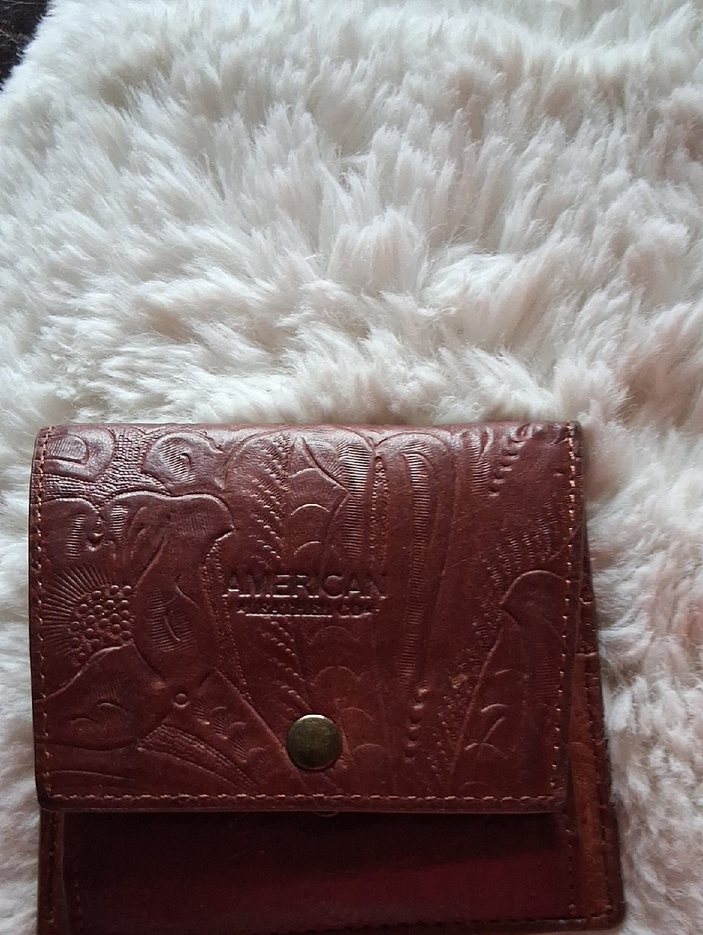 American Leather Co. Embossed Floral Leather Wallet - Chestnut Brown